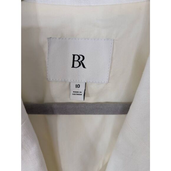 Banana Republic Lina Linen Blazer women's 10 white BR coastal SU 2024 one button - Picture 4 of 8